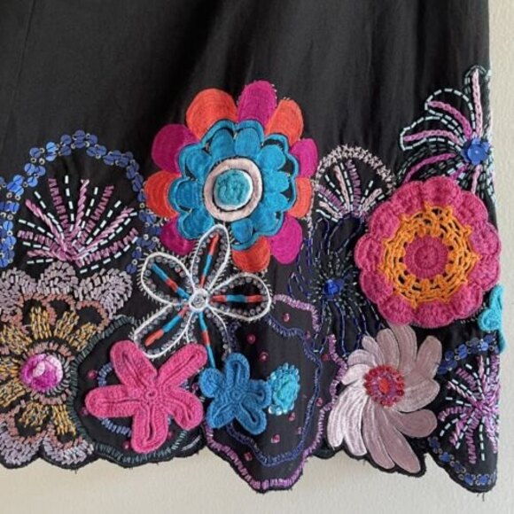 Colorful Midi Skirt Waist 28 Crochet Beaded Embroidered Black Vanity Collection - Picture 3 of 8